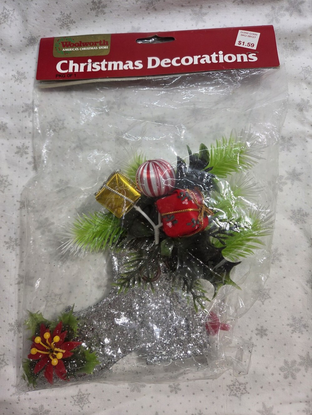 Woolworth's - Vintage Plastic Silver Boot Christmas Decor New In Package